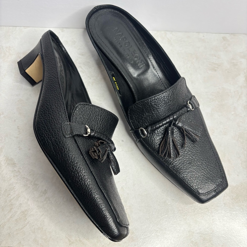 SH4 Genuine Pebbled Leather‎ Mule Loafer Sandals Slip On Napoleoni size 8 Women